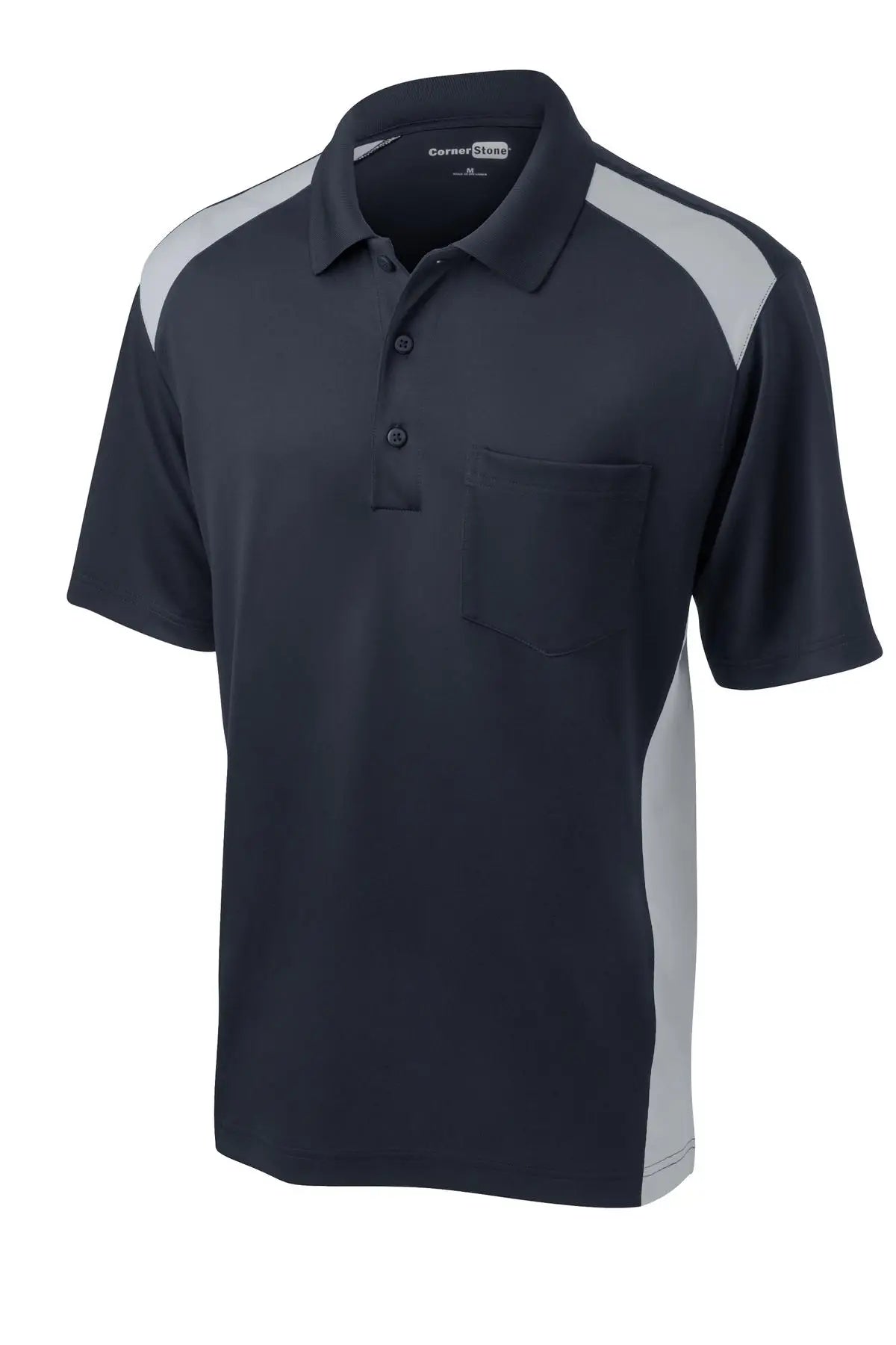 Cornerstone Cs416 Select Snag-proof Two Way Colorblock Pocket Polo - Dark Navy Light Gray