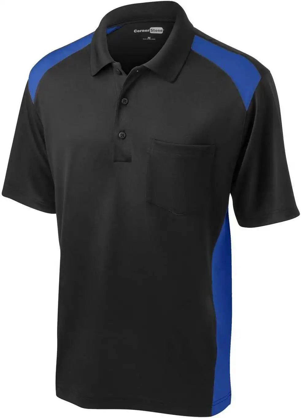 Cornerstone Cs416 Select Snag Proof Two Way Colorblock Pocket Polo Black Royal