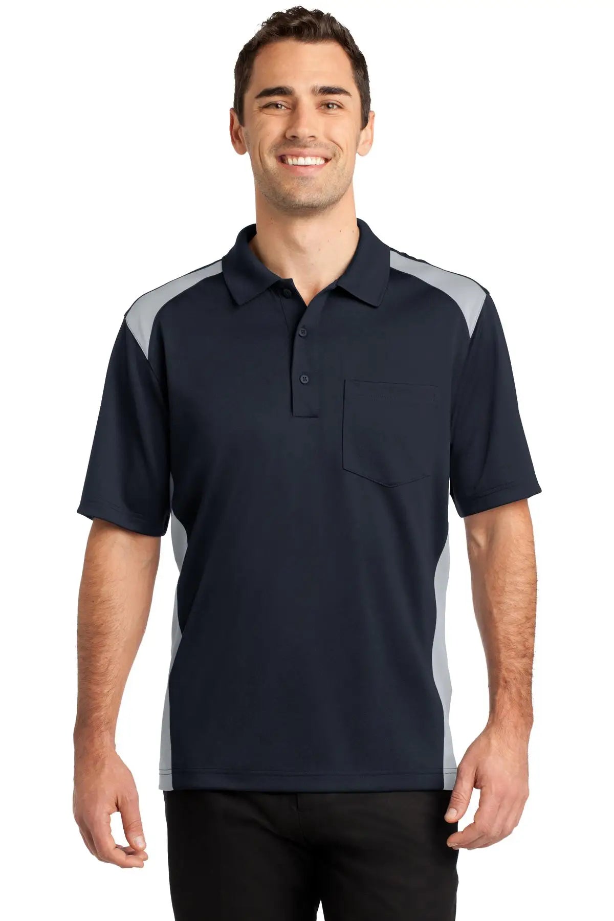 Cornerstone Cs416 Select Snag-proof Two Way Colorblock Pocket Polo - Dark Navy Light Gray - Navy/ / Adult Xs