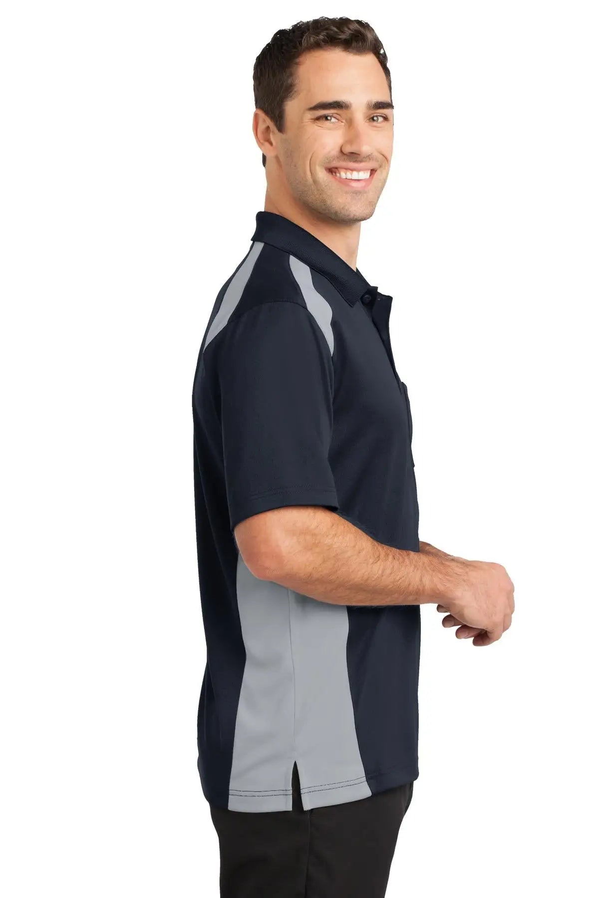 Cornerstone Cs416 Select Snag-proof Two Way Colorblock Pocket Polo - Dark Navy Light Gray