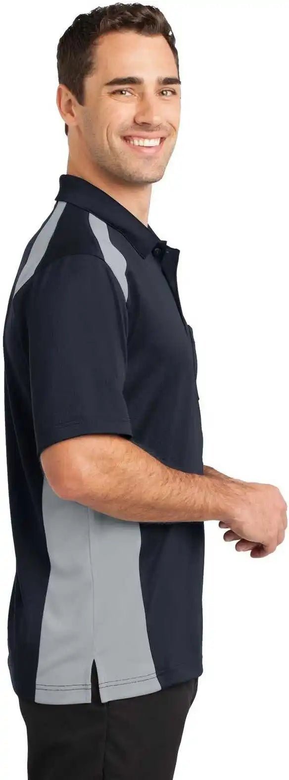 Cornerstone Cs416 Select Snag Proof Two Way Colorblock Pocket Polo Dark Navy Light Gray