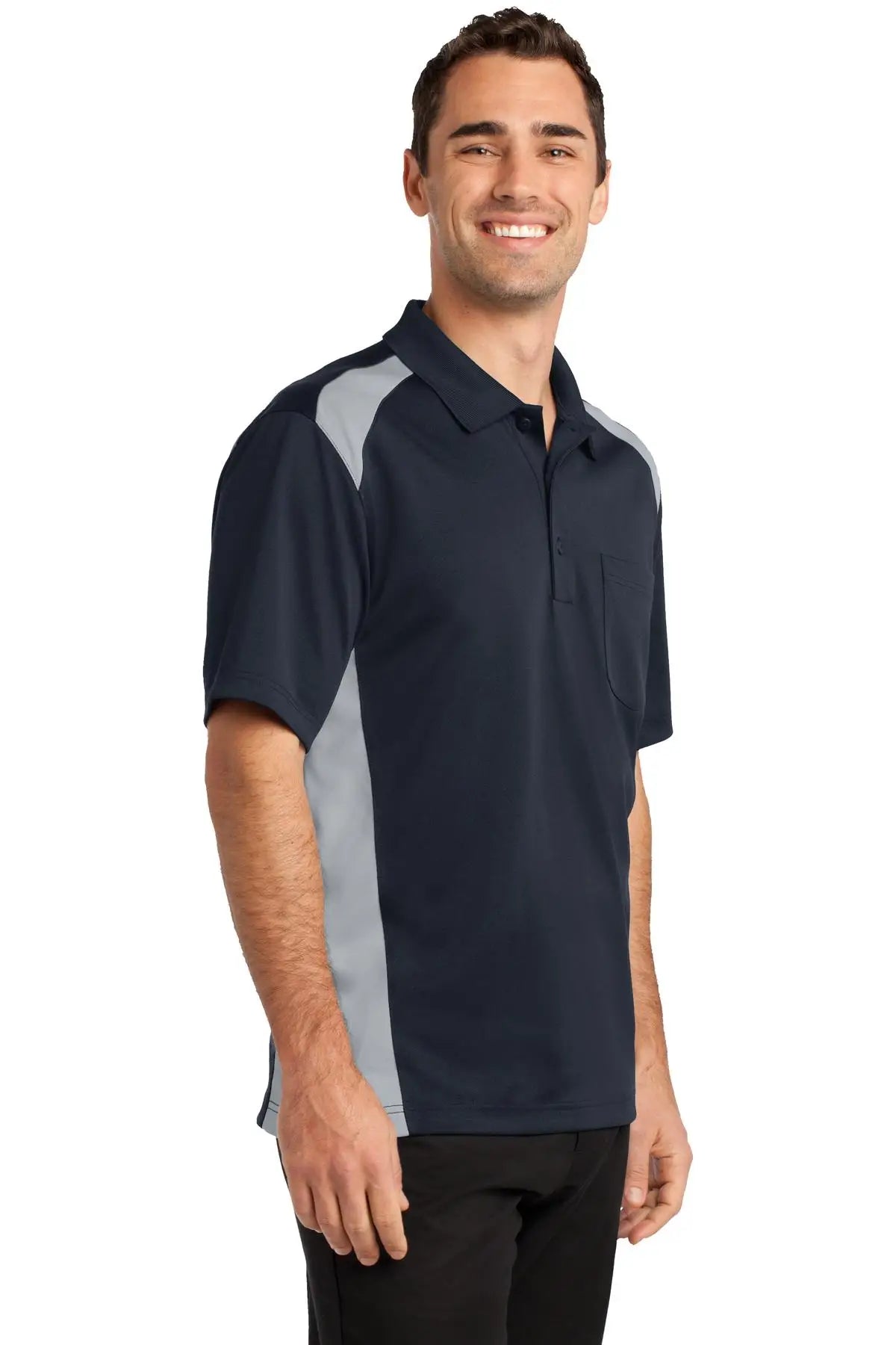 Cornerstone Cs416 Select Snag-proof Two Way Colorblock Pocket Polo - Dark Navy Light Gray