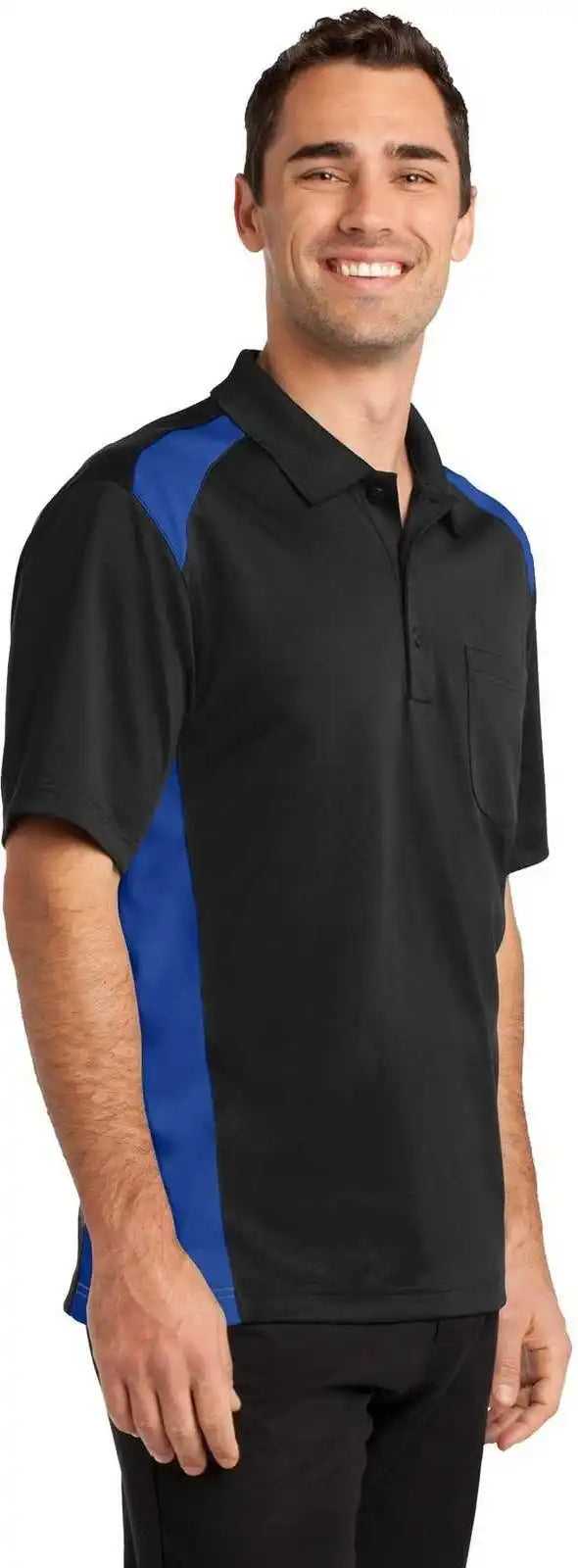 Cornerstone Cs416 Select Snag Proof Two Way Colorblock Pocket Polo Black Royal