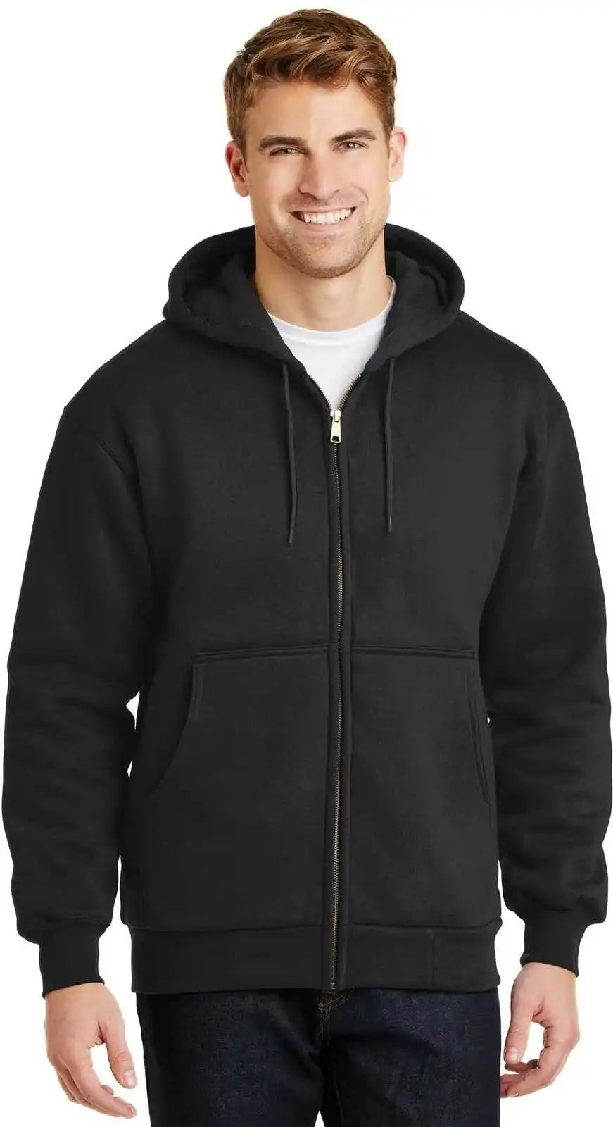 Cornerstone Cs620 Heavyweight Full-zip Hooded Sweatshirt with Thermal Lining - Black
