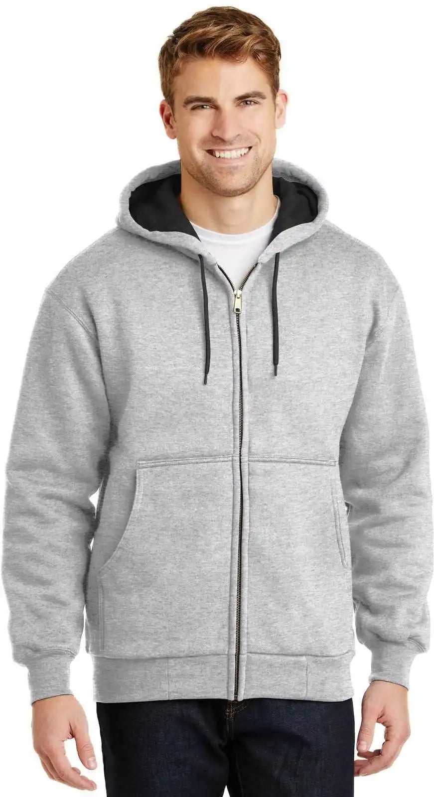 Cornerstone Cs620 Heavyweight Full-zip Hooded Sweatshirt with Thermal Lining - Athletic Heather