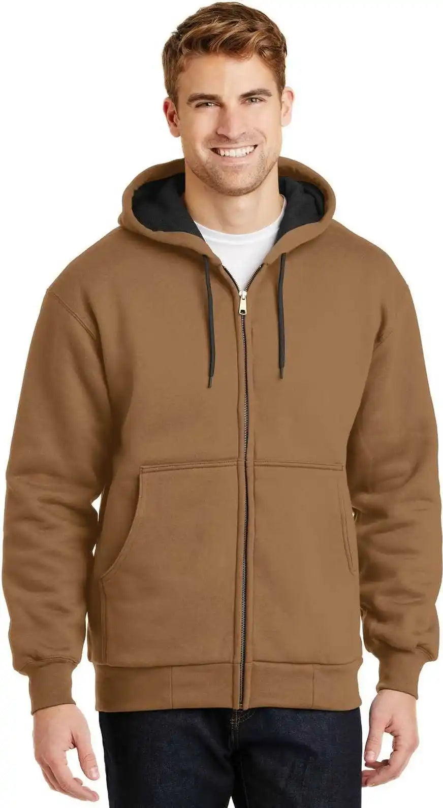 Cornerstone Cs620 Heavyweight Full Zip Hooded Sweatshirt with Thermal Lining Duck Brown