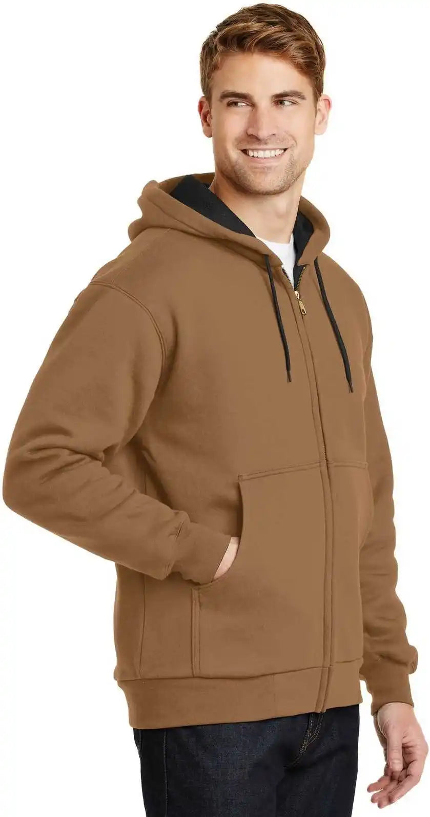 Cornerstone Cs620 Heavyweight Full Zip Hooded Sweatshirt with Thermal Lining Duck Brown