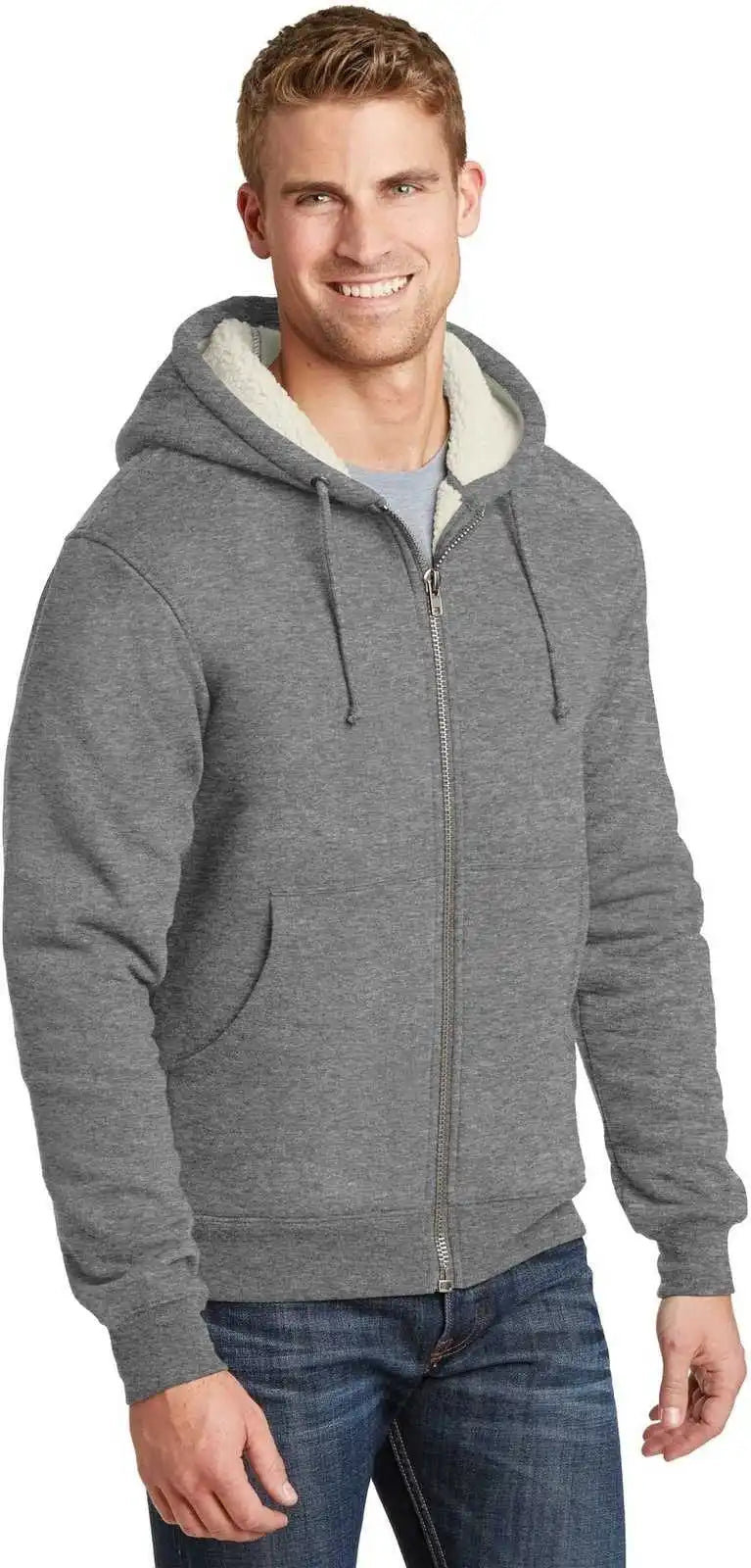 Cornerstone Cs625 Heavyweight Sherpa-lined Hooded Fleece Jacket - Gray