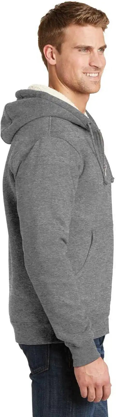Cornerstone Cs625 Heavyweight Sherpa-lined Hooded Fleece Jacket - Gray