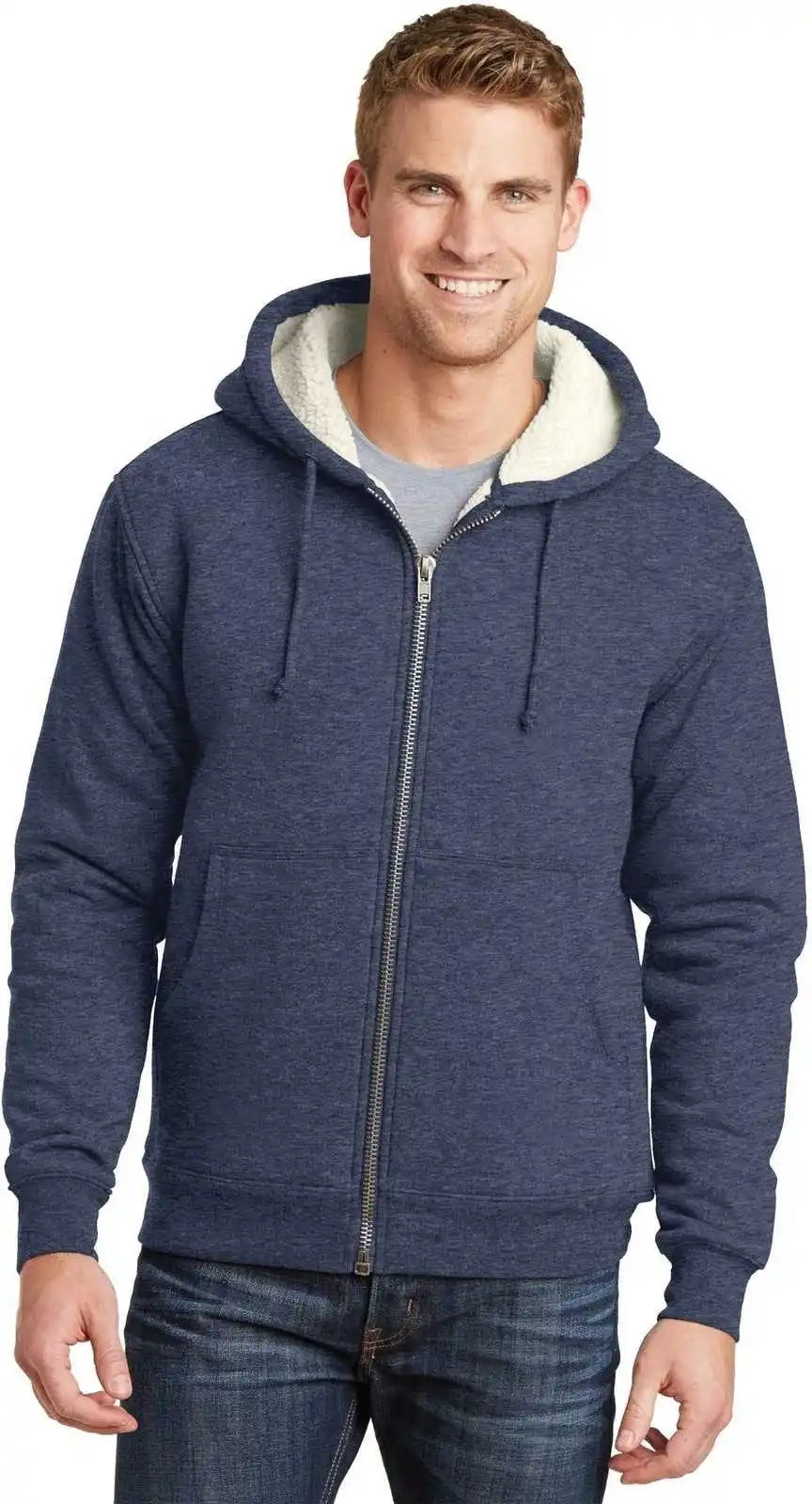 Cornerstone Cs625 Heavyweight Sherpa Lined Hooded Fleece Jacket Navy