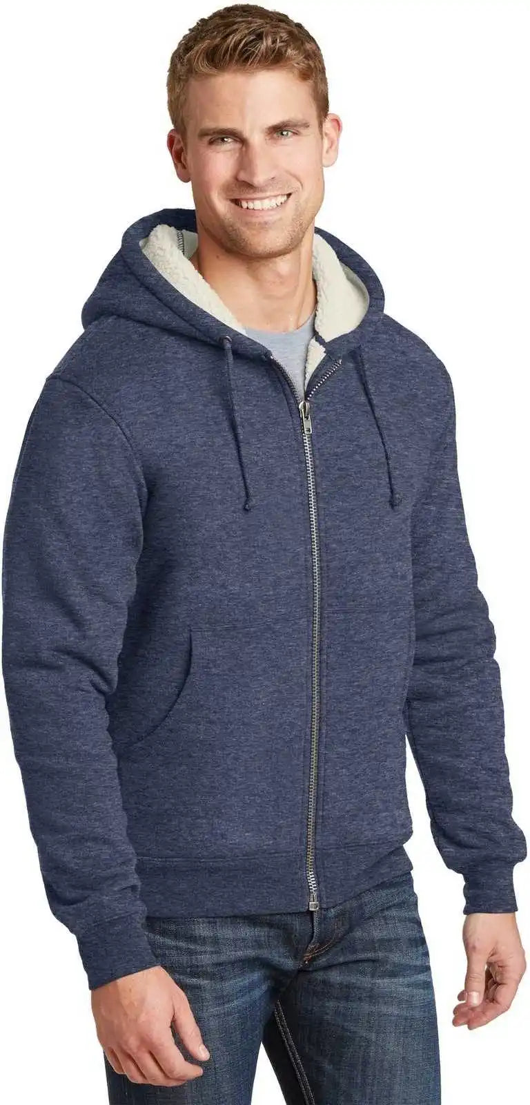 Cornerstone Cs625 Heavyweight Sherpa Lined Hooded Fleece Jacket Navy
