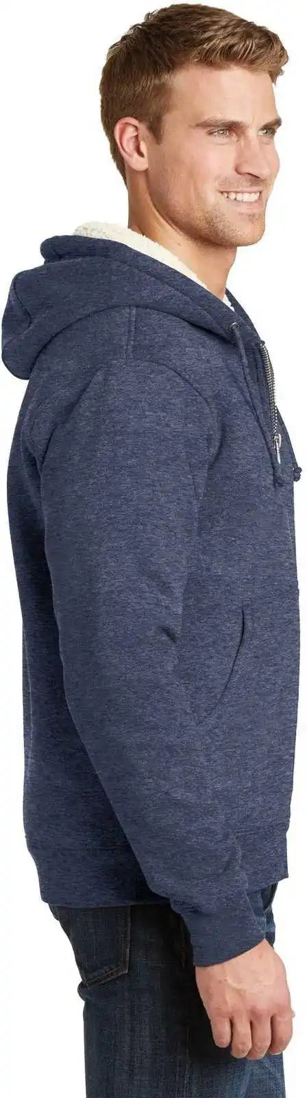Cornerstone Cs625 Heavyweight Sherpa Lined Hooded Fleece Jacket Navy