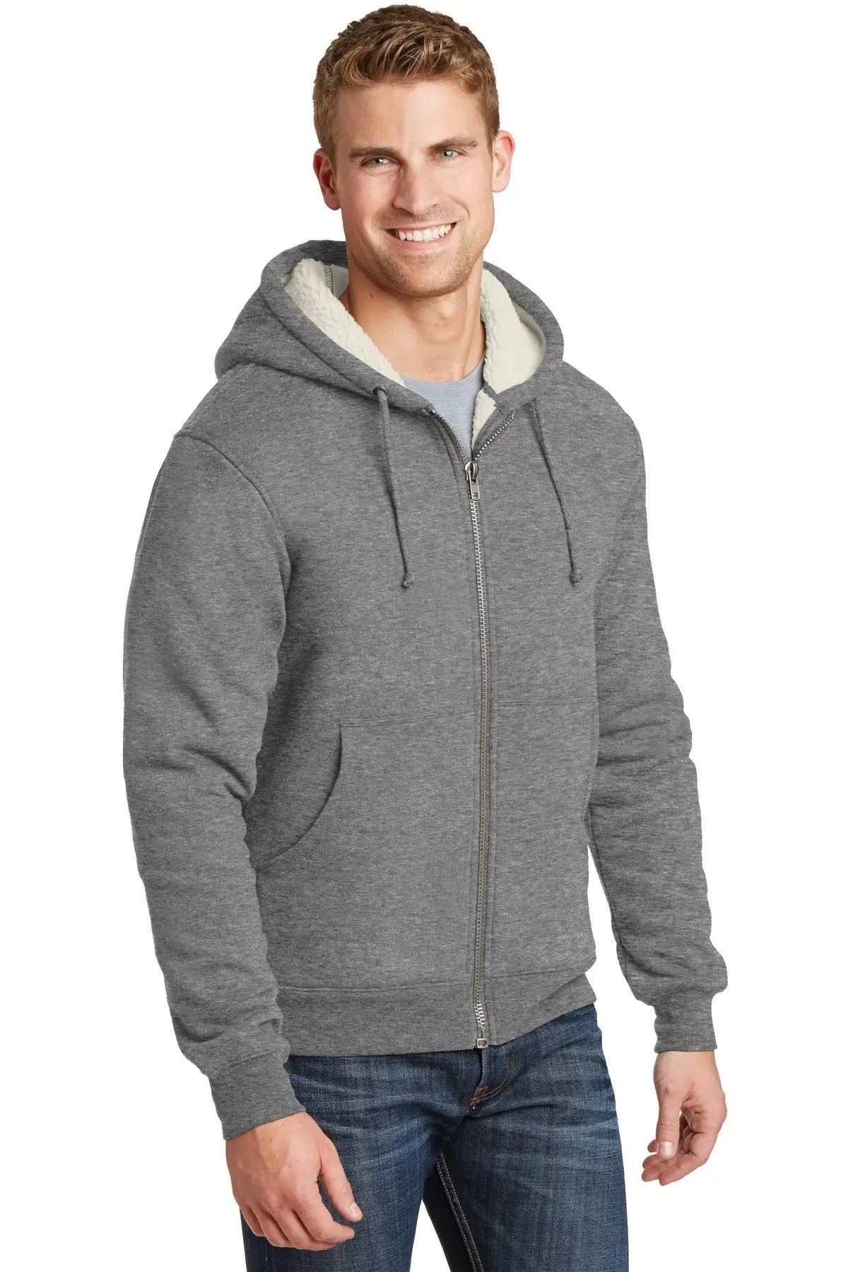 Cornerstone Cs625 Heavyweight Sherpa-lined Hooded Fleece Jacket - Gray