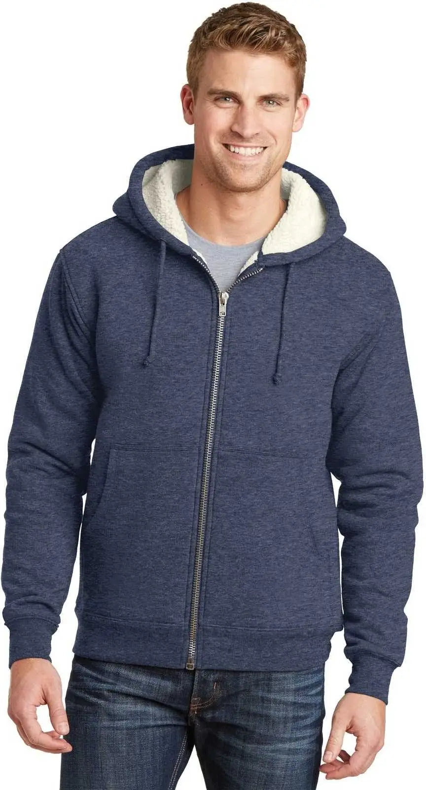 Cornerstone Cs625 Heavyweight Sherpa-lined Hooded Fleece Jacket - Navy