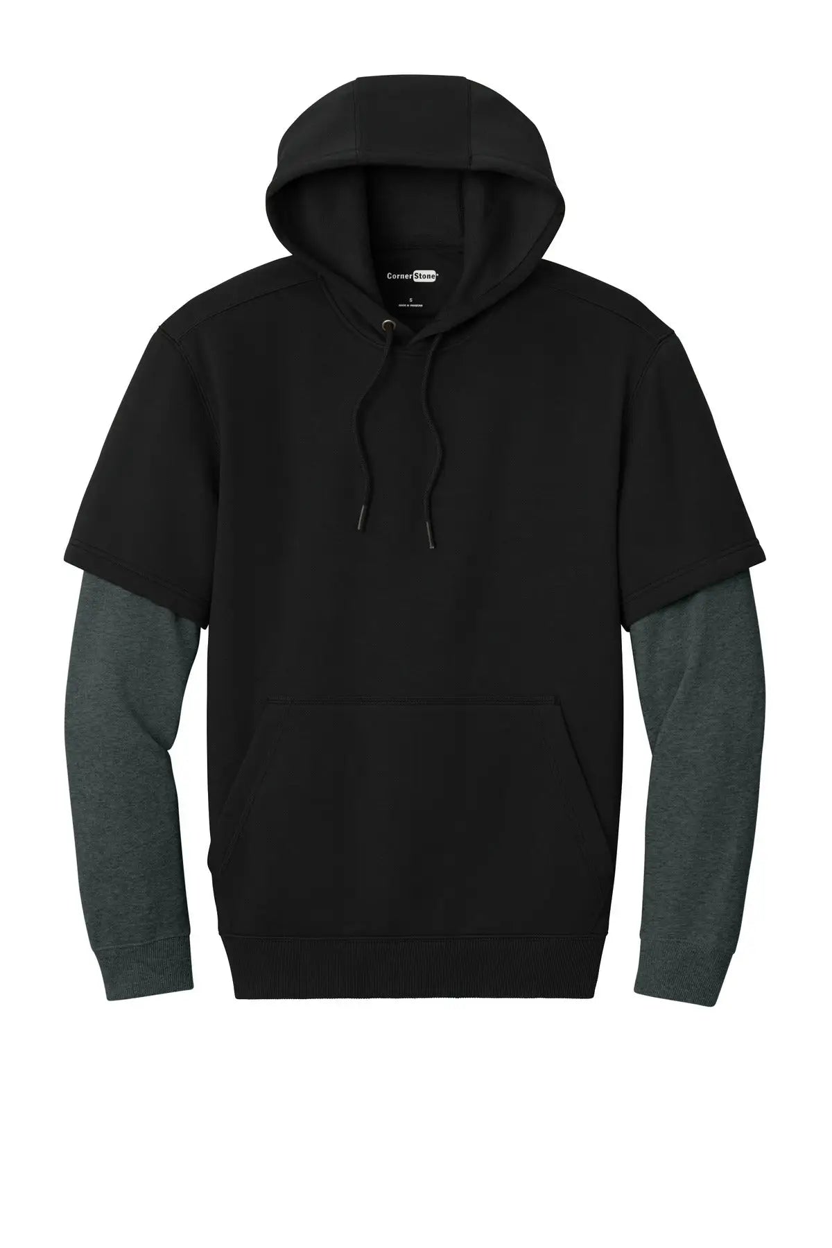 Cornerstone Csf632 Tough Fleece Layered Hoodie - Black Charcoal Heather