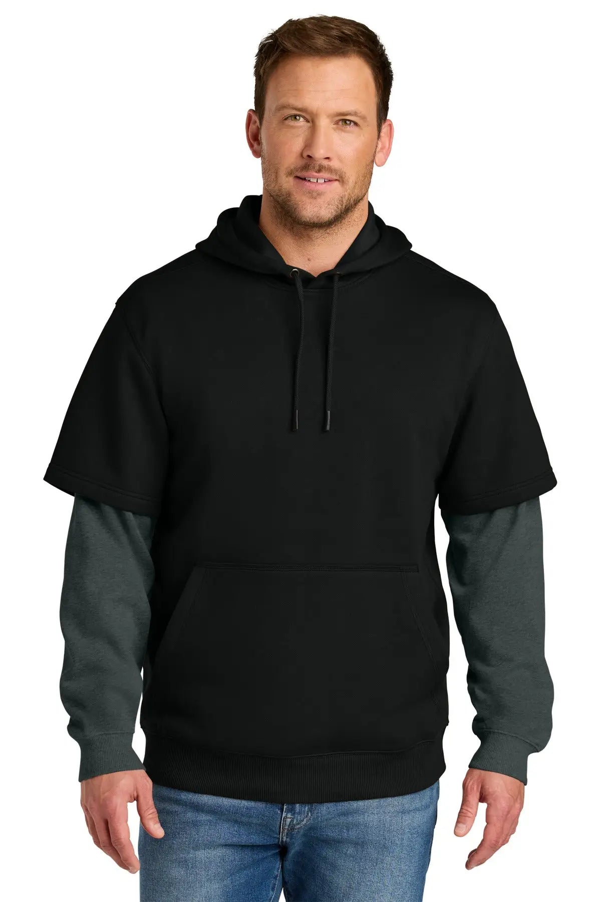 Cornerstone Csf632 Tough Fleece Layered Hoodie - Black Charcoal Heather - Black/ / Adult Xs