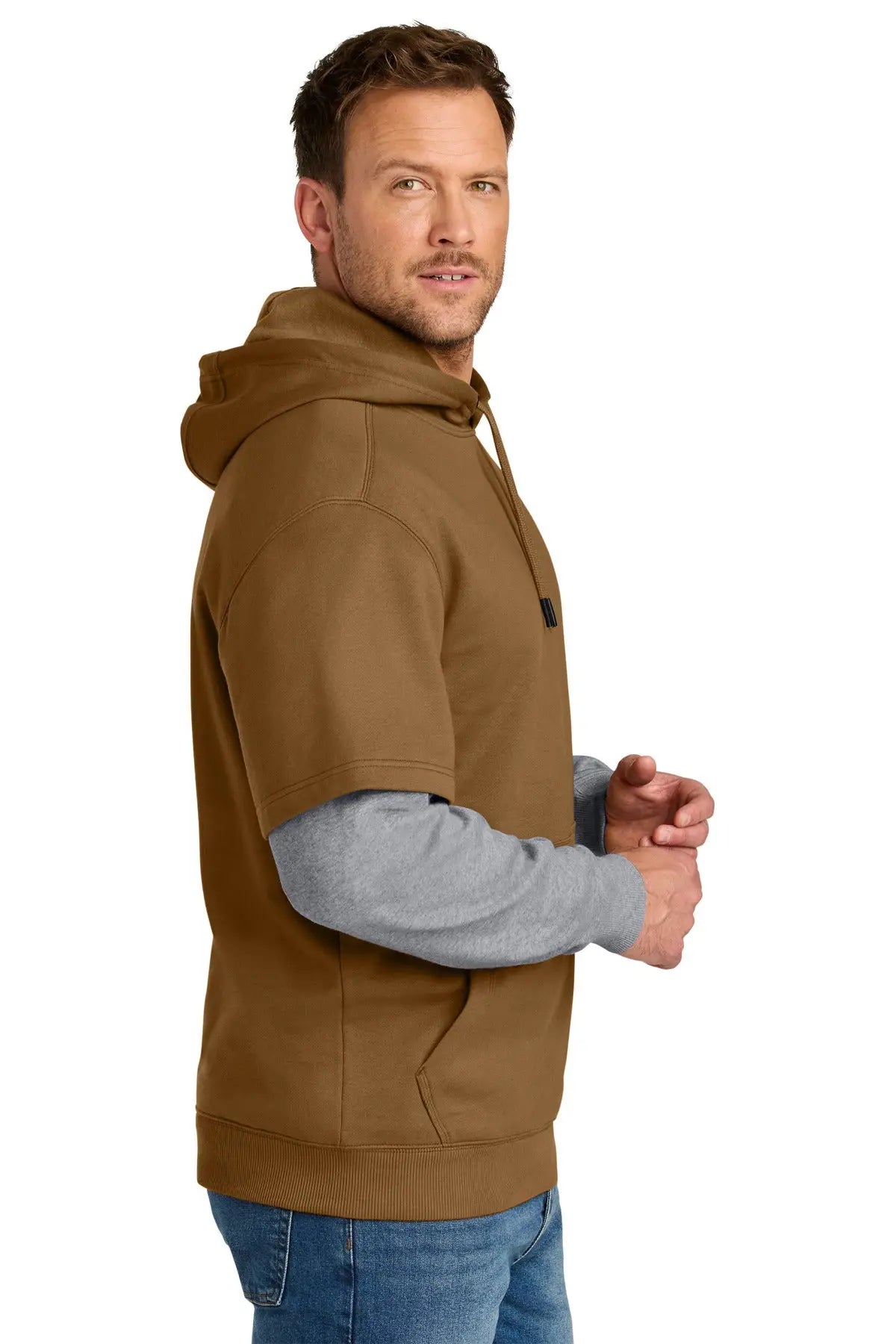 Cornerstone Csf632 Tough Fleece Layered Hoodie - Duck Brown Heather Gray