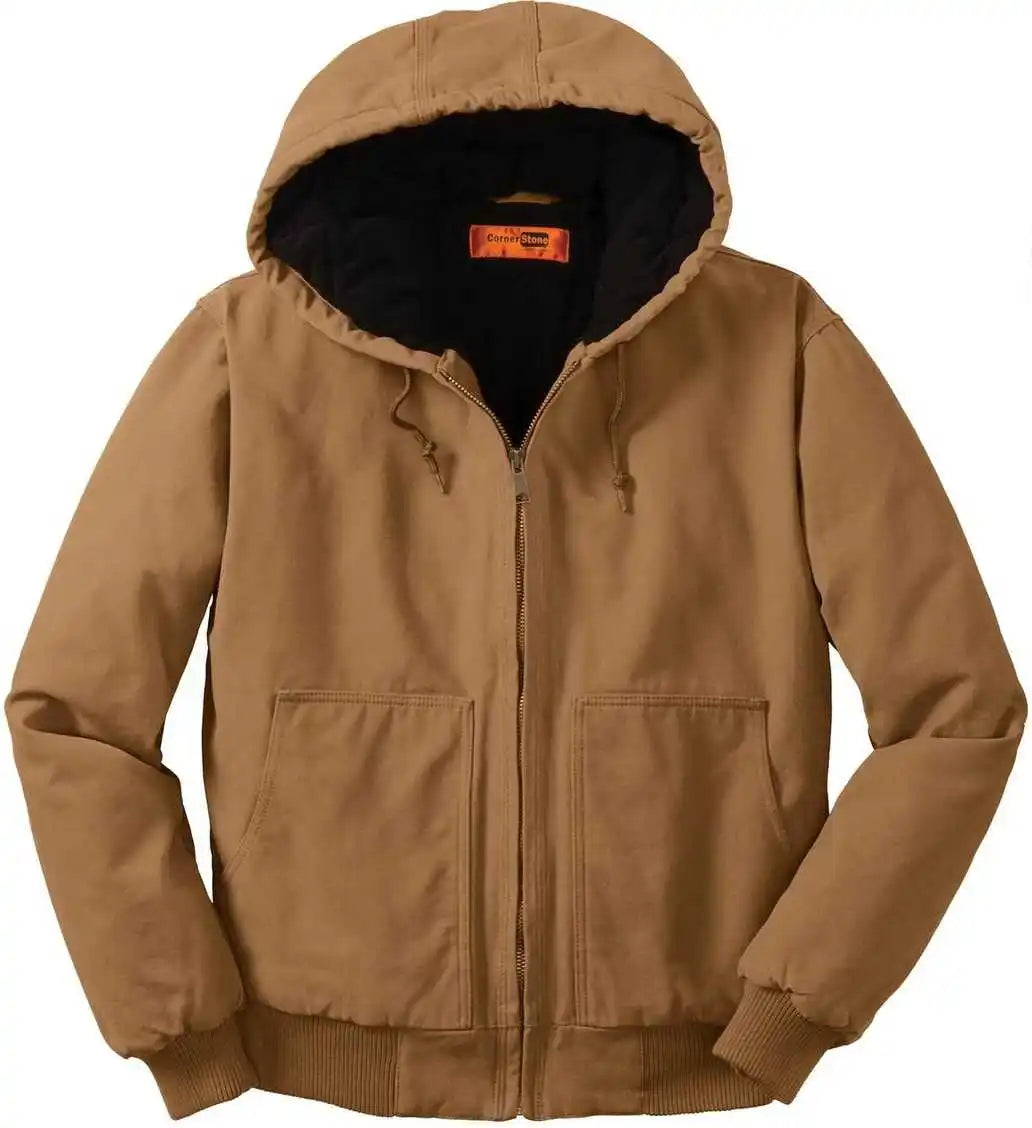 Cornerstone Csj41 Washed Duck Cloth Insulated Hooded Work Jacket Brown