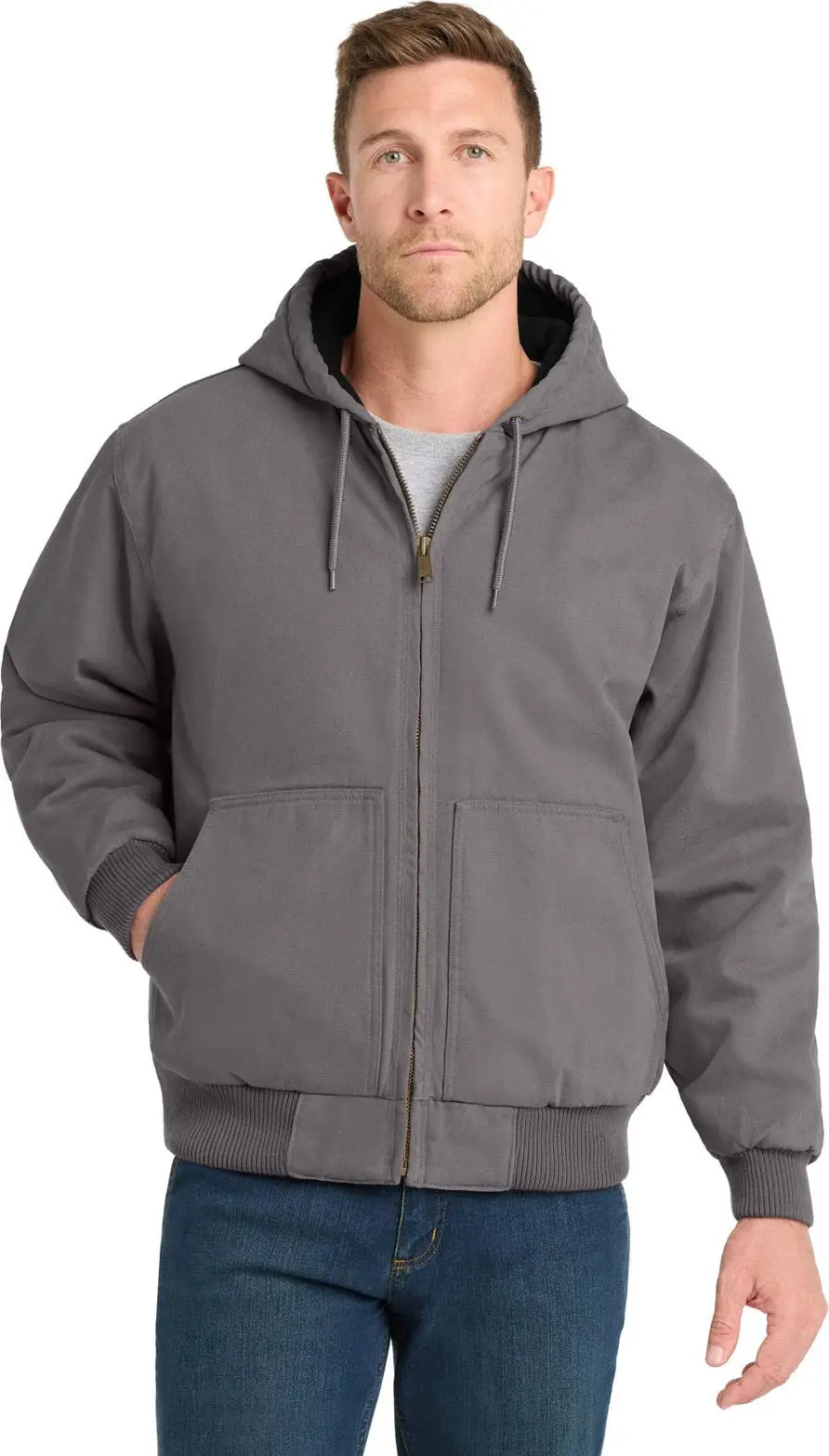 Cornerstone Csj41 Washed Duck Cloth Insulated Hooded Work Jacket - Metal Gray - Adult Xs