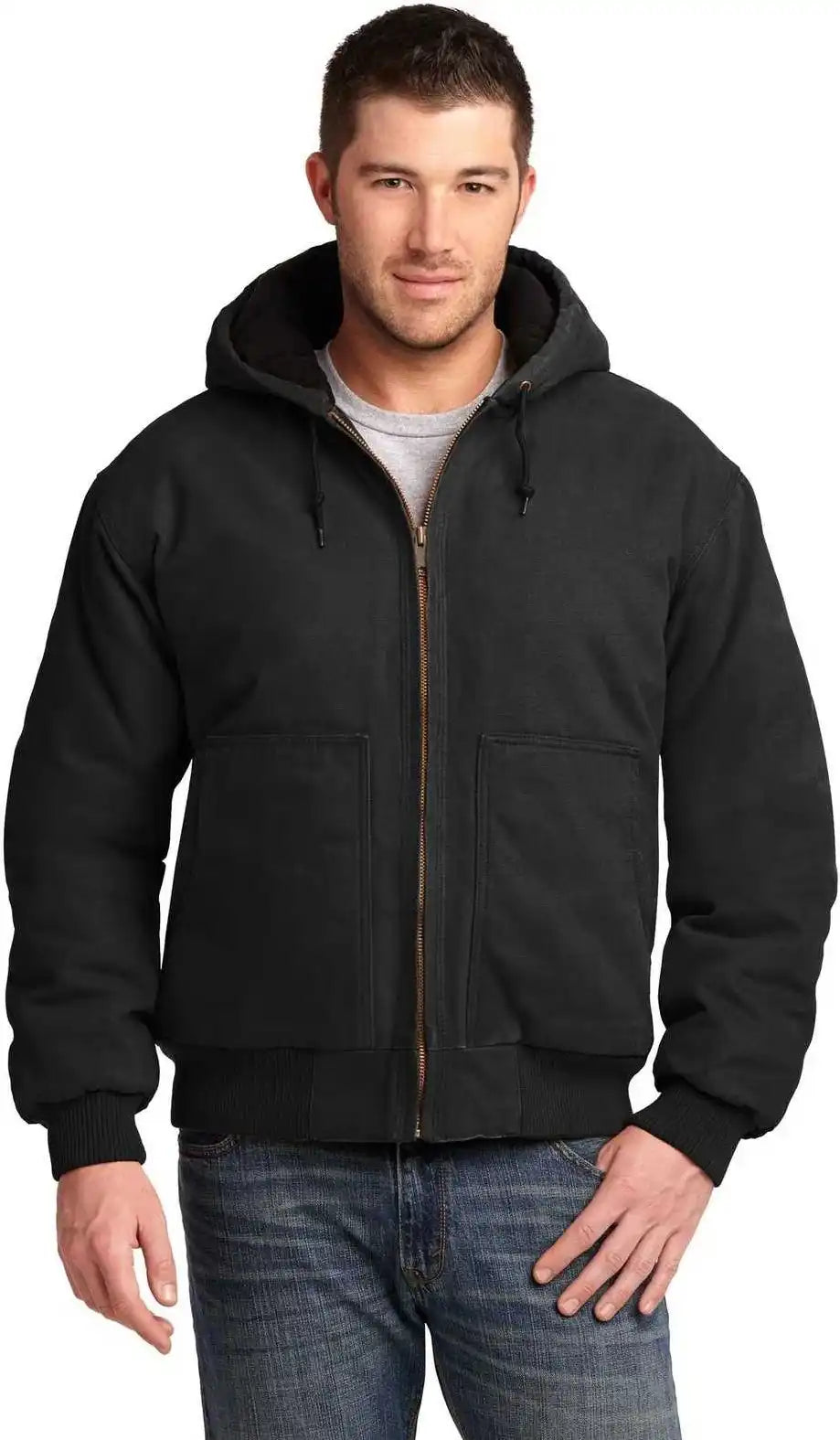 Cornerstone Csj41 Washed Duck Cloth Insulated Hooded Work Jacket - Black