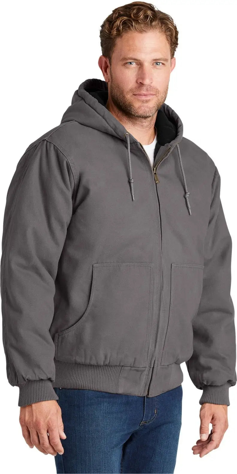 Cornerstone Csj41 Washed Duck Cloth Insulated Hooded Work Jacket - Metal Gray