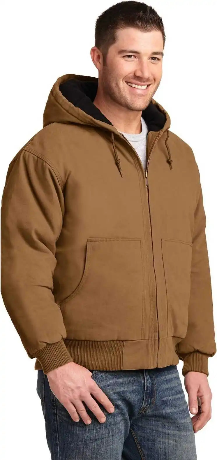 Cornerstone Csj41 Washed Duck Cloth Insulated Hooded Work Jacket Brown