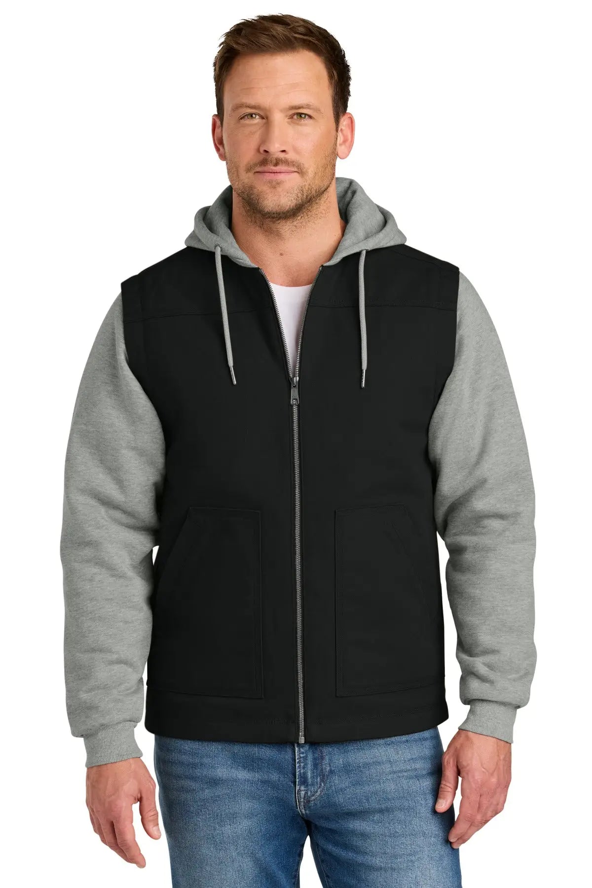 Cornerstone Csj42 Duck Fleece Full-zip Hooded Jacket - Black Heather Gray - Black/ / Adult Xs