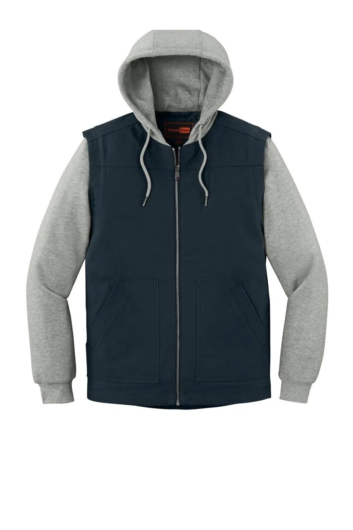 Cornerstone Csj42 Duck Fleece Full-zip Hooded Jacket - Navy Heather Gray