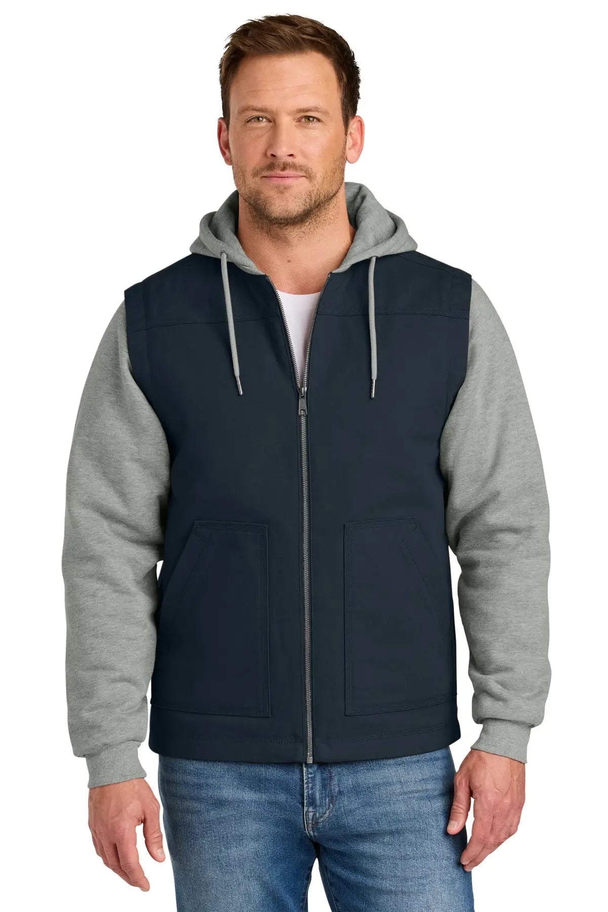 Cornerstone Csj42 Duck Fleece Full-zip Hooded Jacket - Navy Heather Gray - Navy/ / Adult Xs