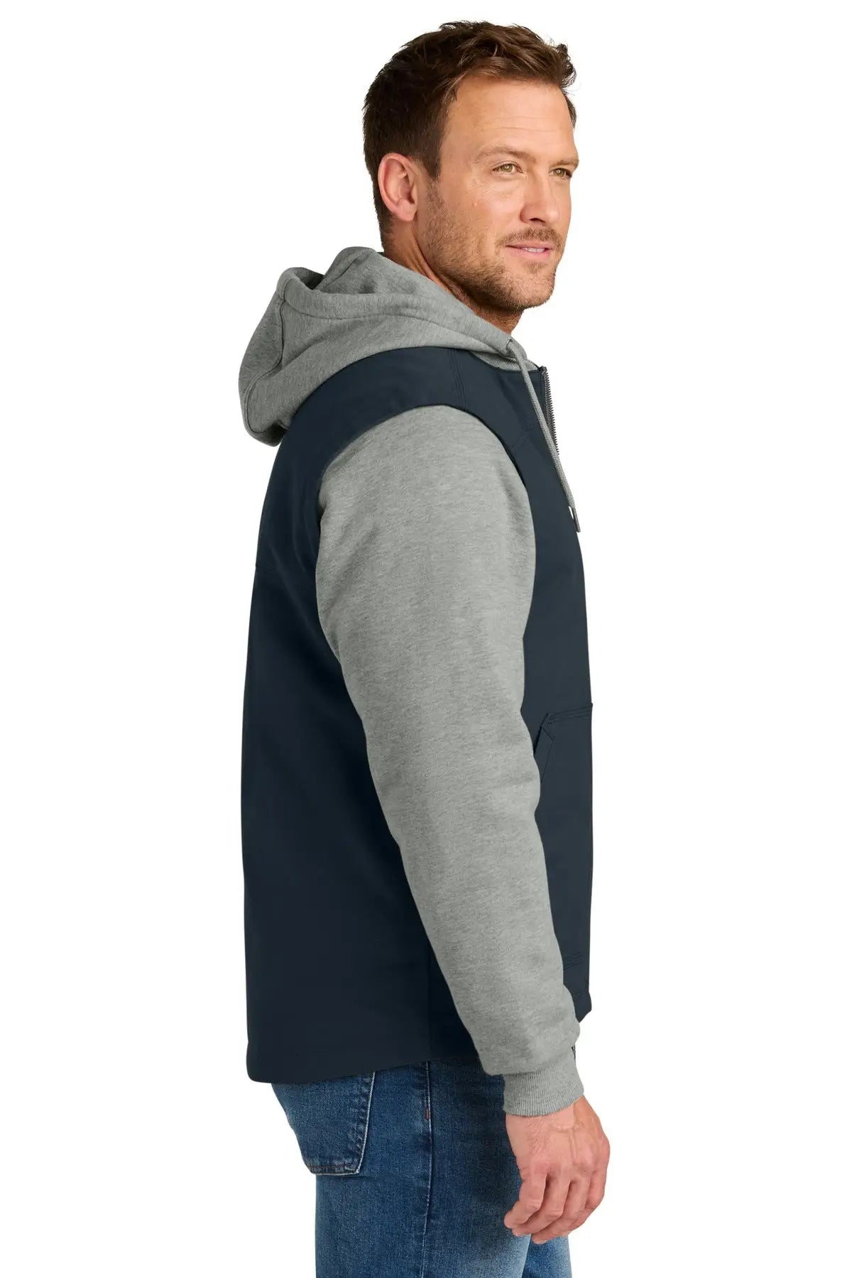 Cornerstone Csj42 Duck Fleece Full-zip Hooded Jacket - Navy Heather Gray