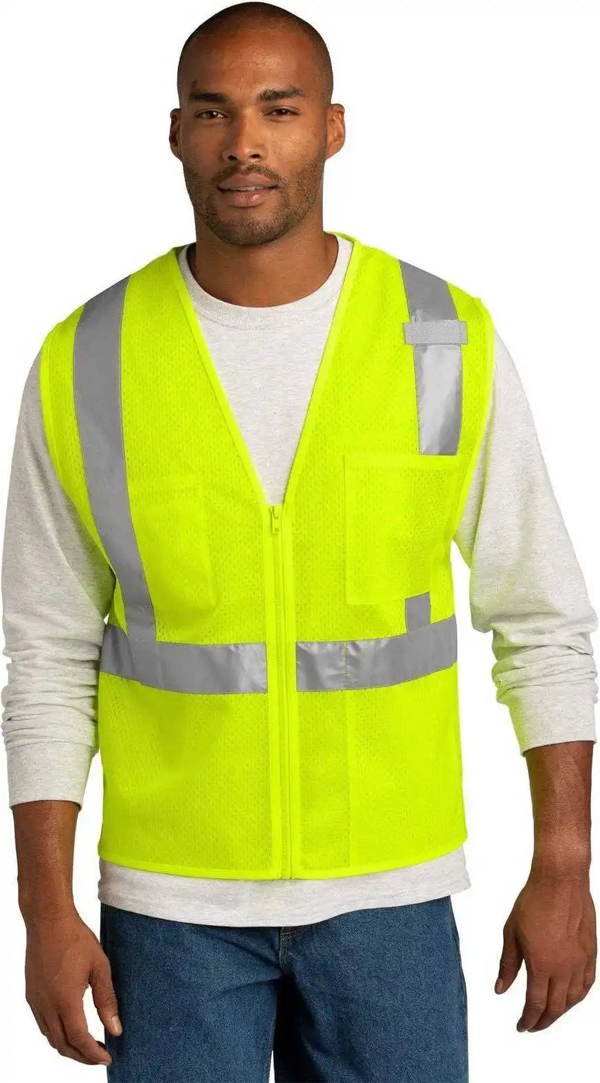 Cornerstone Csv102 Ansi 107 Class 2 Mesh Zippered Vest - Safety Yellow