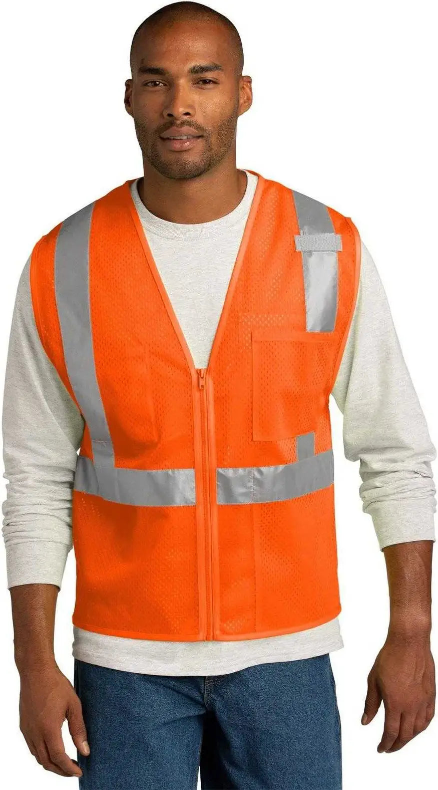 Cornerstone Csv102 Ansi 107 Class 2 Mesh Zippered Vest - Safety Orange