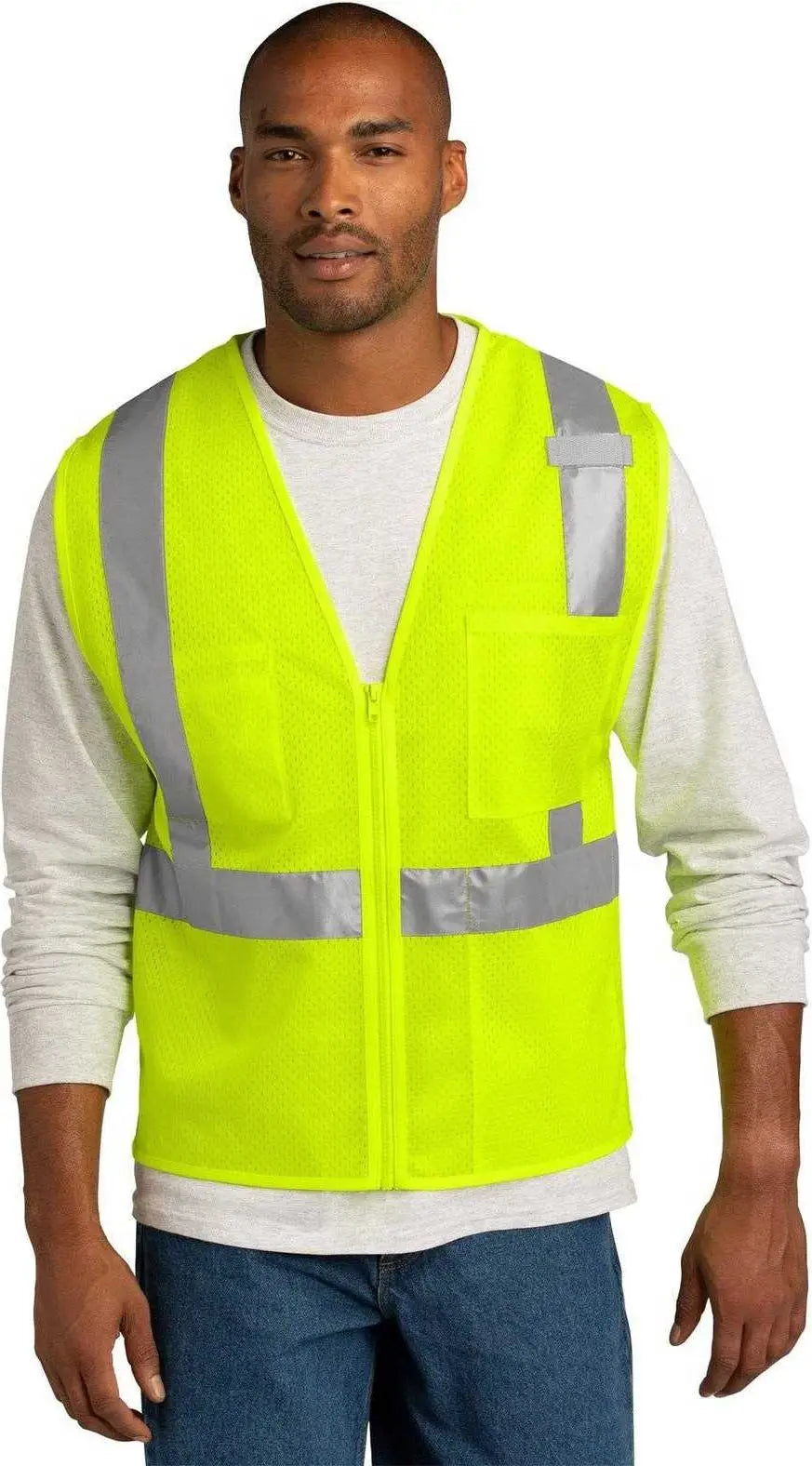 Cornerstone Csv102 Ansi 107 Class 2 Mesh Zippered Vest - Safety Yellow