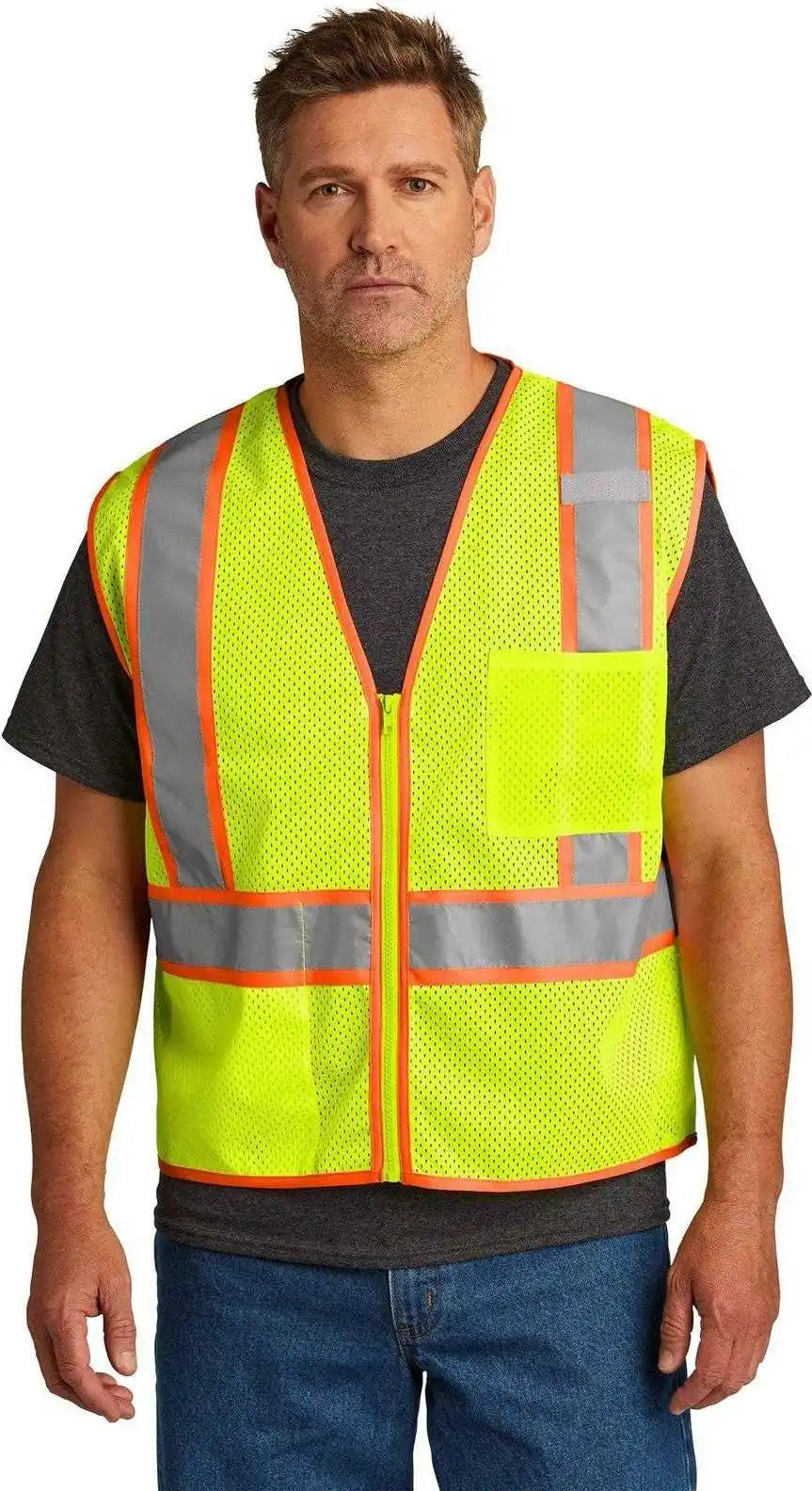 Cornerstone Csv103 Ansi 107 Class 2 Mesh Zippered Two Tone Vest Safety Yellow