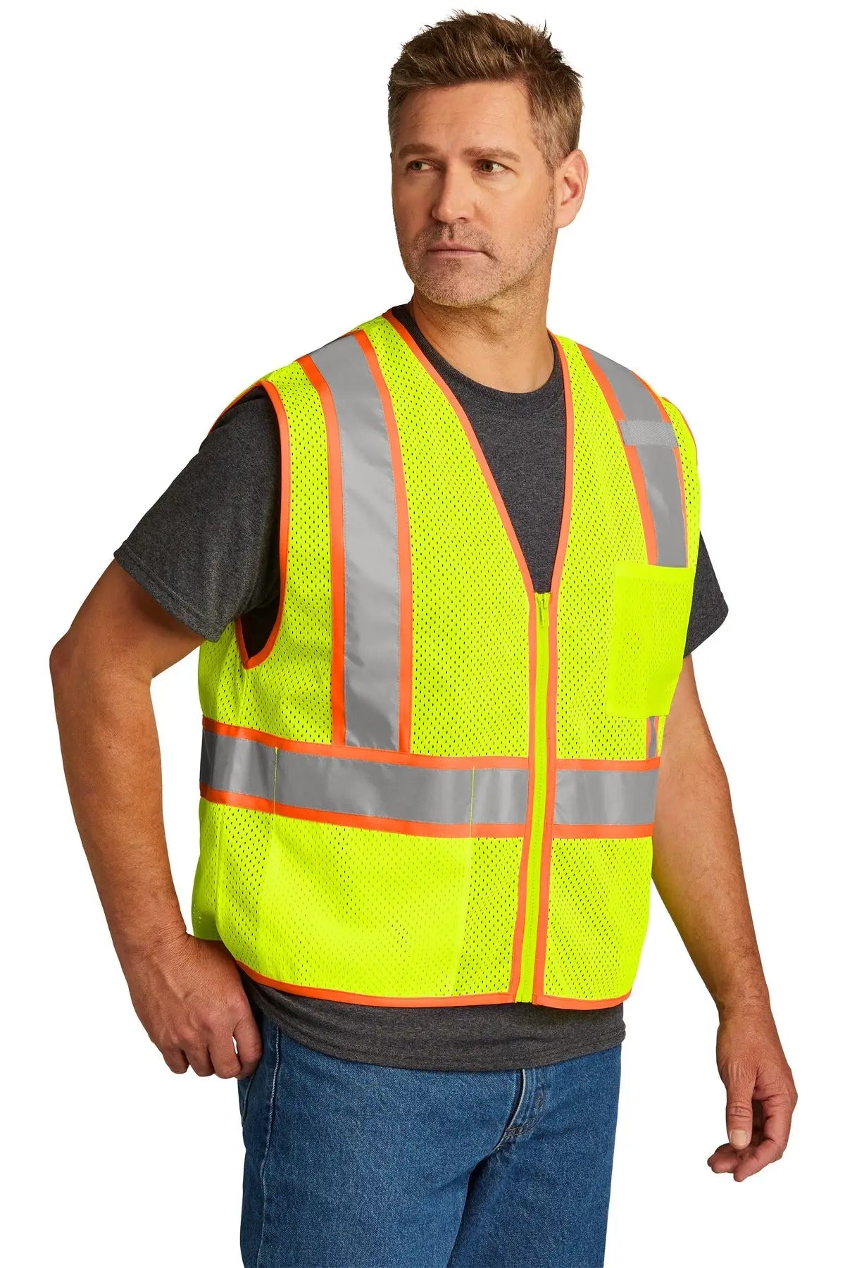 Cornerstone Csv103 Ansi 107 Class 2 Mesh Zippered Two-tone Vest