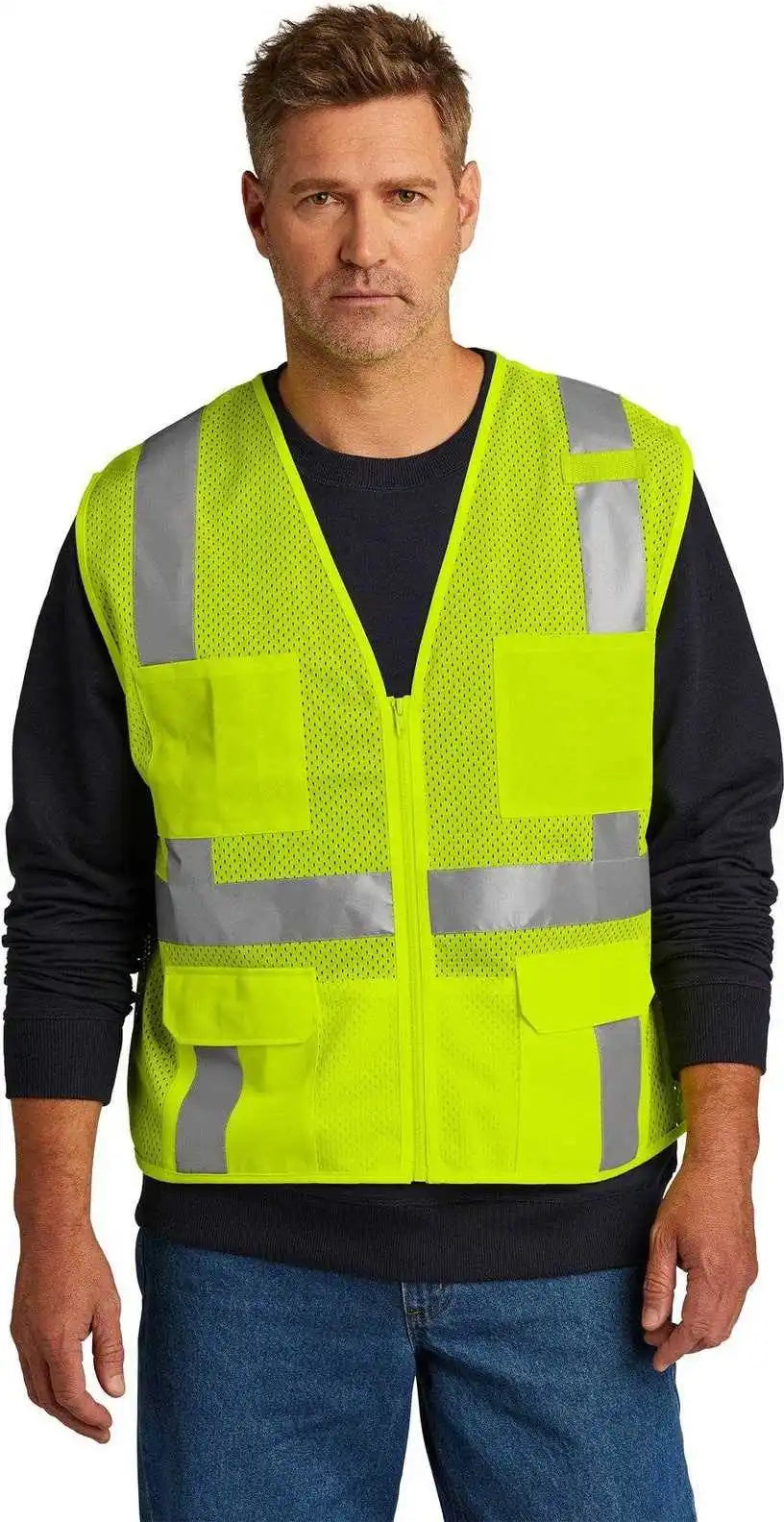 Cornerstone Csv104 Ansi 107 Class 2 Mesh Six Pocket Zippered Vest Safety Yellow