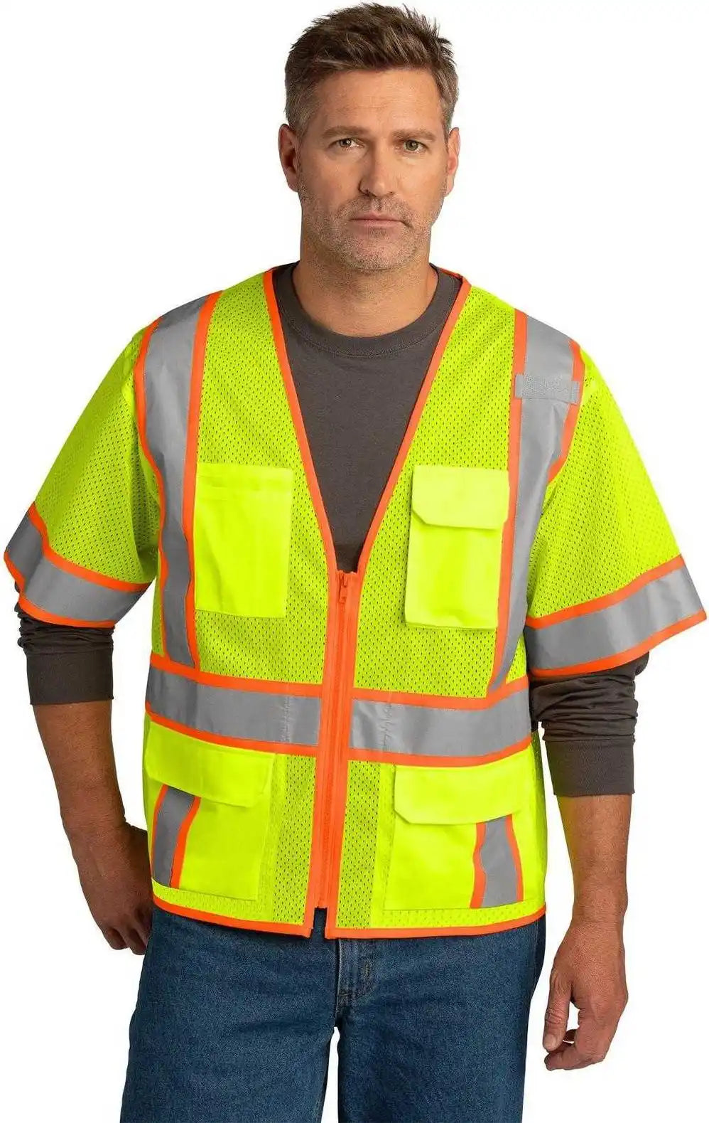 Cornerstone Csv106 Ansi 107 Class 3 Surveyor Mesh Zippered Two-tone Short Sleeve Vest - Safety Yellow