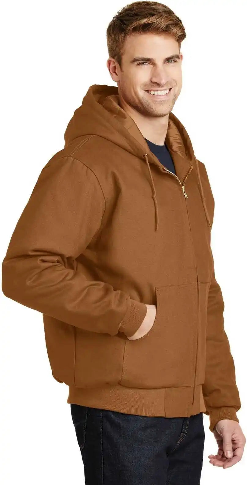Cornerstone J763h Duck Cloth Hooded Work Jacket Brown