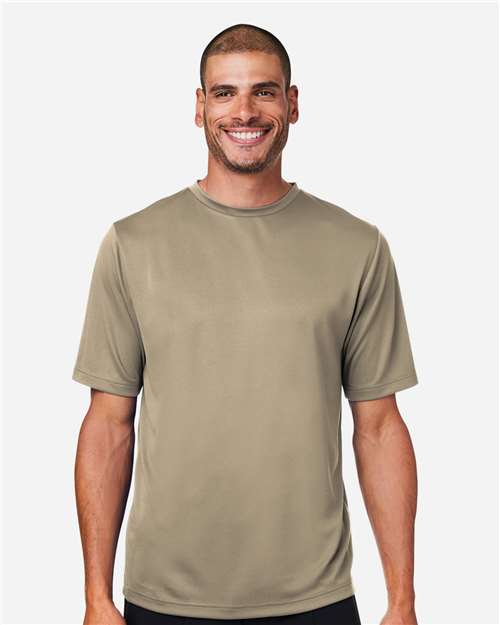 Left View of Coyote Brown Men's Zone Performance Mesh T-Shirt - TT15