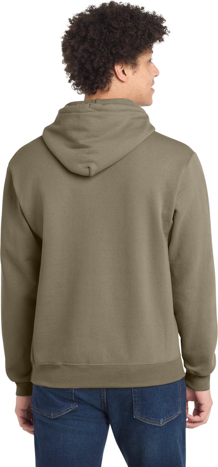 Coyote Brown Port & Co Core Fleece Pullover Hooded Sweatshirt. PC78H