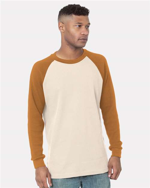 Cream/ Caramel Brown USA-Made Heavyweight Waffle Knit Thermal Raglan T-Shirt - 8211