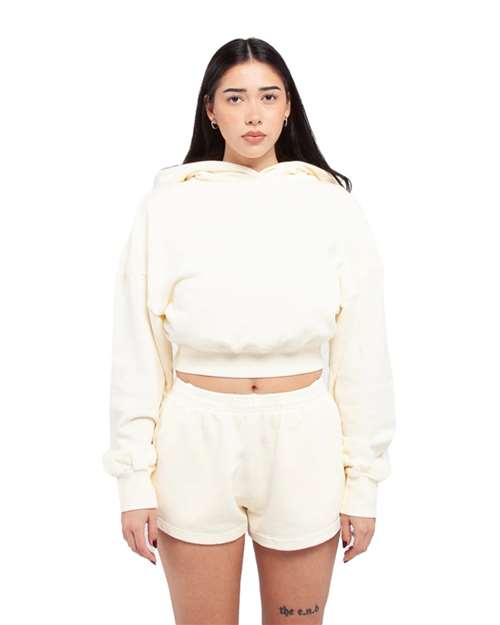Cream Women's Garment-Dye Crop Hooded Sweatshirt - SHGWC