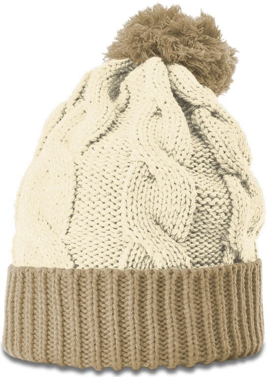 Cream/Mocha Chunk Twist Knit Beanie with Cuff & Pom