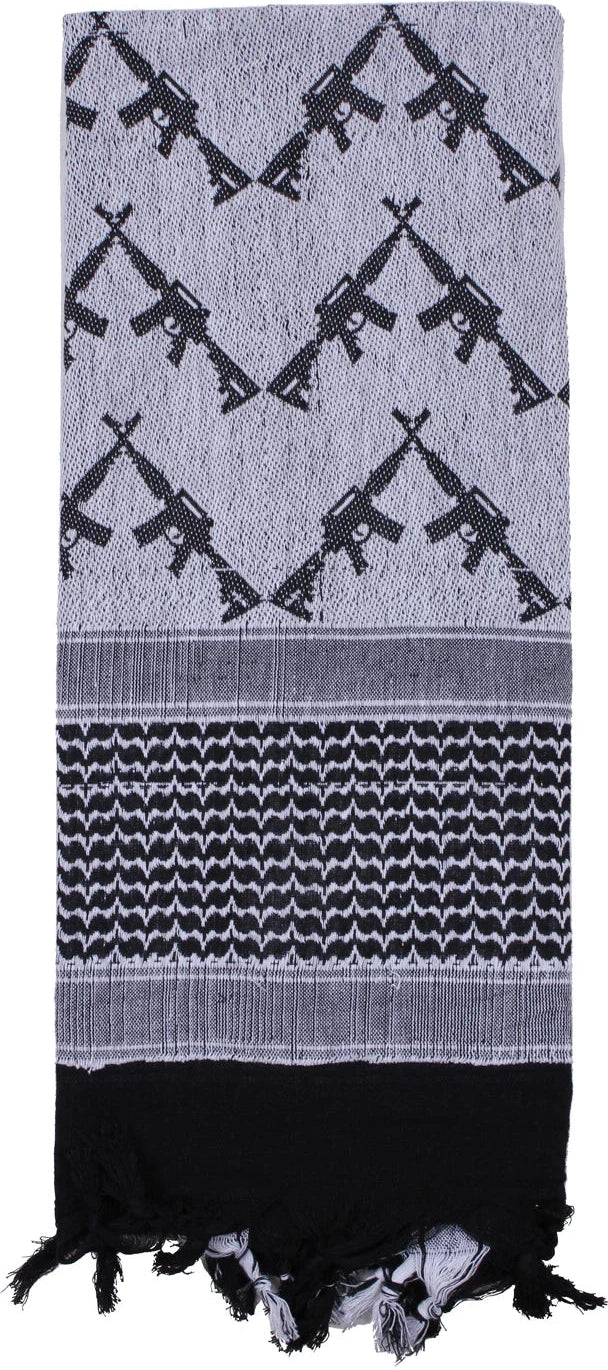 Crossed Rifles Shemagh Tactical Desert Keffiyeh Scarf - Black / White