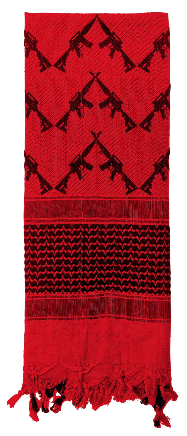 Crossed Rifles Shemagh Tactical Desert Keffiyeh Scarf - Red / Black