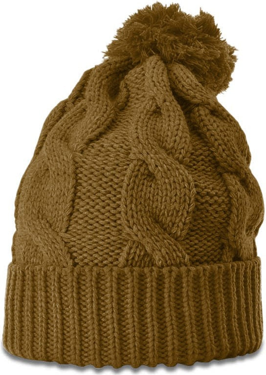 Curry Chunk Twist Knit Beanie with Cuff & Pom
