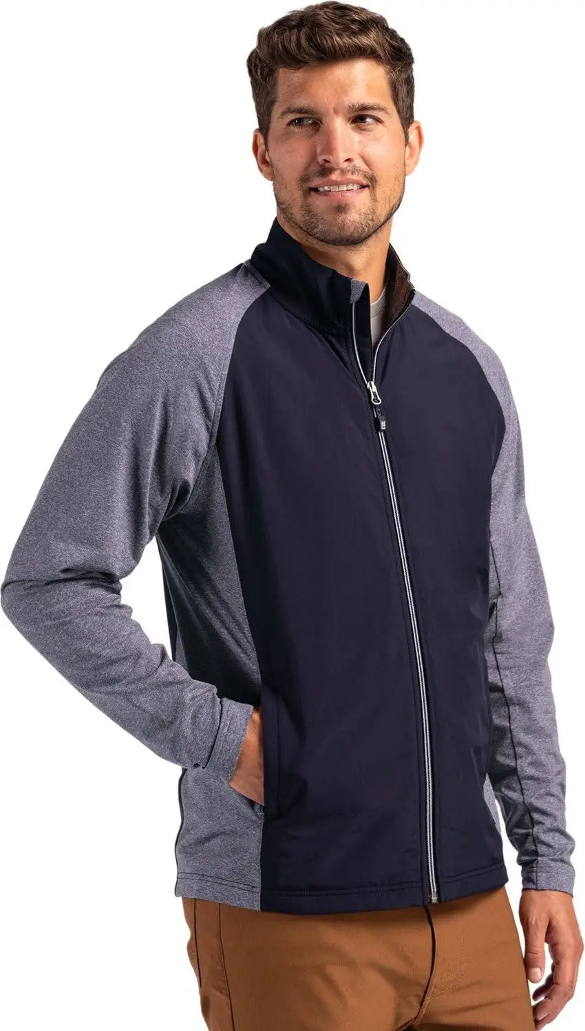 Cutter & Buck Bcc00032 Adapt Eco Knit Hybrid Recycled Mens Big Tall Full Zip Jacket - Navy Blue Heather
