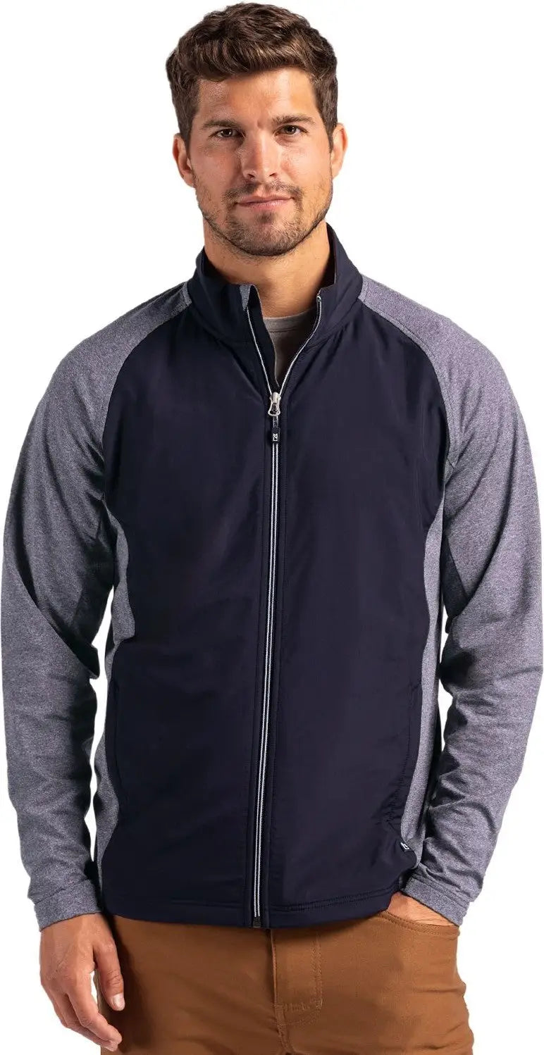 Cutter & Buck Bcc00032 Adapt Eco Knit Hybrid Recycled Mens Big Tall Full Zip Jacket - Navy Blue Heather - Heather/navy