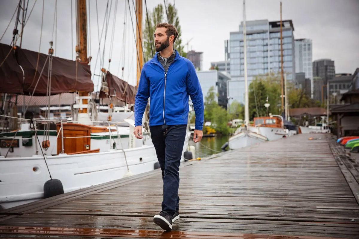 Cutter & Buck Bcc00032 Adapt Eco Knit Hybrid Recycled Mens Big Tall Full Zip Jacket - Tour Blue