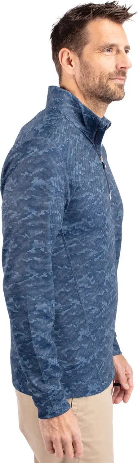Cutter & Buck Bck01081 Traverse Stretch Eco Camo Print Quarter Zip Mens Big and Tall Pullover - Navy Blue